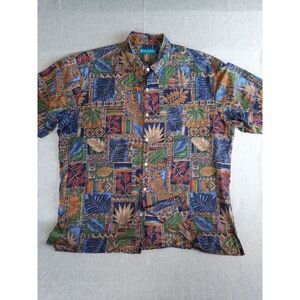 Tori Richard Men XL Azteca Floral Hawaiian Button Shirt Short Sleeve Cotton Lawn